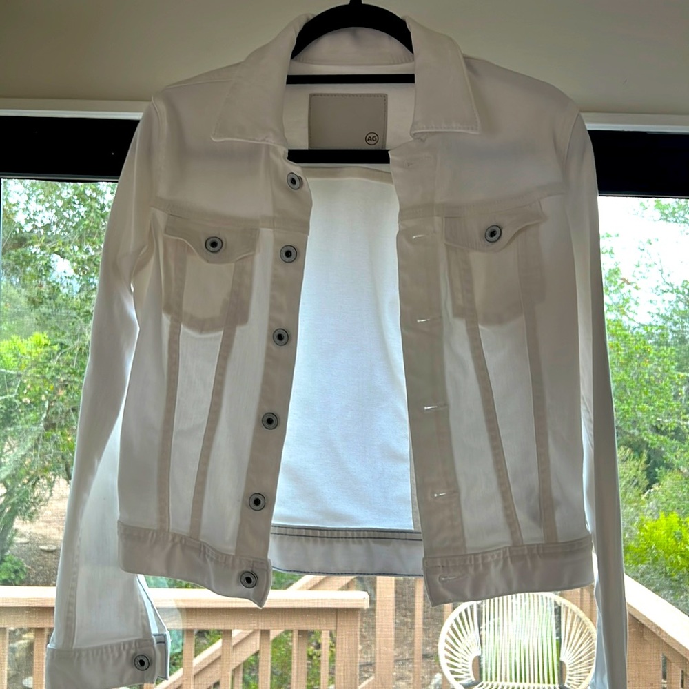 AG white fitted denim jacket. Size small